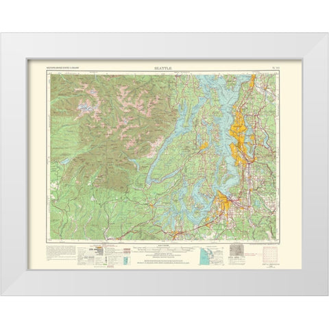 Seattle Washington Quad - USGS 1966 White Modern Wood Framed Art Print by USGS