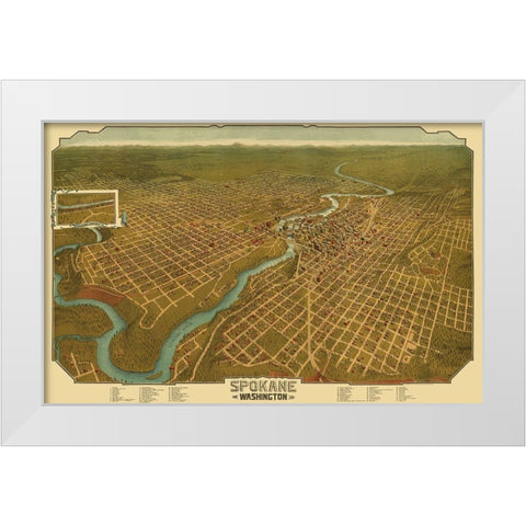 Spokane Washington - Graham 1905 White Modern Wood Framed Art Print by Graham