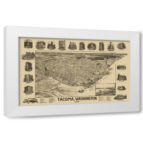 Tacoma Washington - Mcintyre 1893 White Modern Wood Framed Art Print by Mcintyre