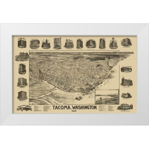 Tacoma Washington - Mcintyre 1893 White Modern Wood Framed Art Print by Mcintyre