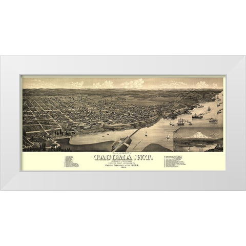 Tacoma Washington - Stoner 1884 White Modern Wood Framed Art Print by Stoner