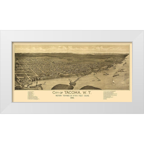 Tacoma Washington -1885 White Modern Wood Framed Art Print by Unknown