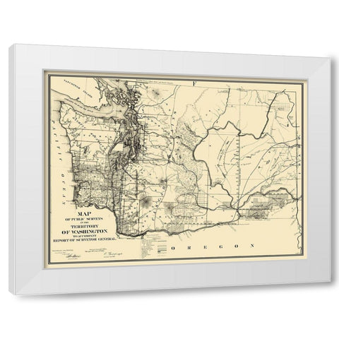 Washington Territory Public Survey - 1865 White Modern Wood Framed Art Print by Giddings