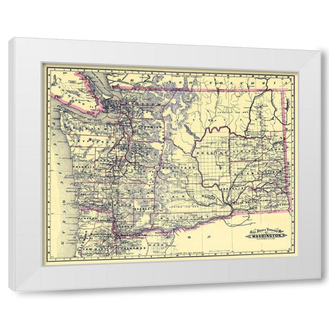 Washington Railroads and Townships - Grant 1887 White Modern Wood Framed Art Print by Grant