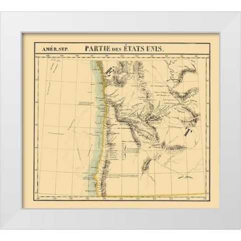 Washington, Oregon Coast - Vandermaelen 1825 White Modern Wood Framed Art Print by Vandermaelen