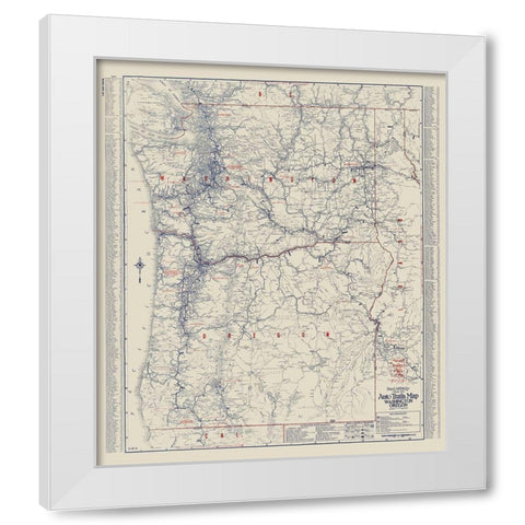 Washington, Oregon - Rand McNally 1925 White Modern Wood Framed Art Print by Rand McNally