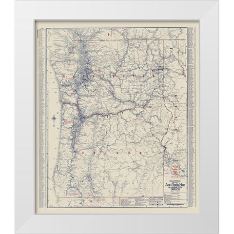 Washington, Oregon - Rand McNally 1925 White Modern Wood Framed Art Print by Rand McNally