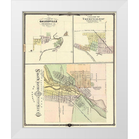 Centralia, Grand Rapids Wisconsin - Snyder 1878 White Modern Wood Framed Art Print by Snyder