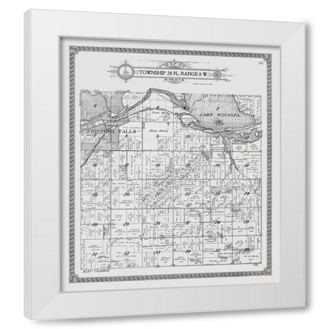 Chippewa Falls - Township 28 N., Range 8 W. White Modern Wood Framed Art Print by Unknown
