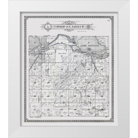 Chippewa Falls - Township 28 N., Range 8 W. White Modern Wood Framed Art Print by Unknown