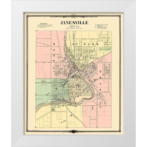 Janesville Wisconsin Landowner - Snyder 1878 White Modern Wood Framed Art Print by Snyder