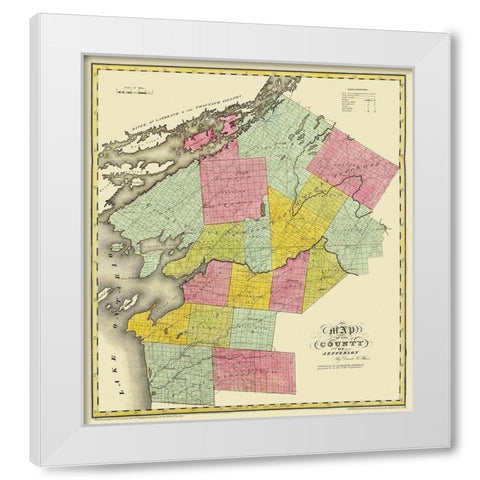 Jefferson New York Landowner - Burr 1829 White Modern Wood Framed Art Print by Burr