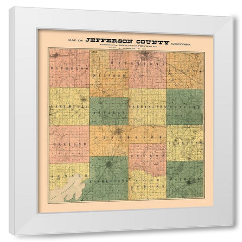 Jefferson County Wisconsin - Banner 1900 White Modern Wood Framed Art Print by Banner