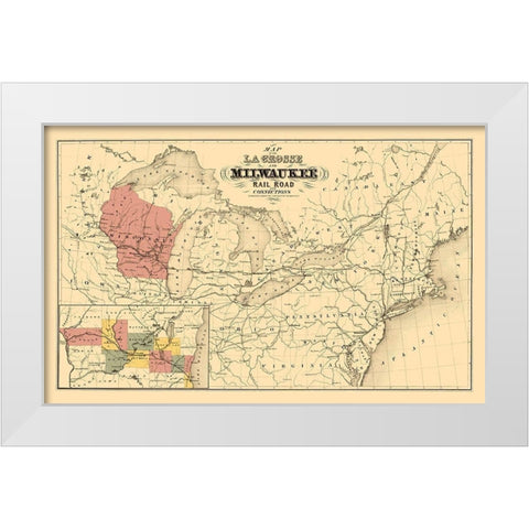 La Crosse and Milwaukee Railroad - Colton 1855 White Modern Wood Framed Art Print by Colton