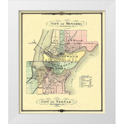 Menasha, Neenah Wisconsin - Snyder 1878 White Modern Wood Framed Art Print by Snyder