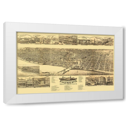 Racine Wisconsin - Stoner 1883 White Modern Wood Framed Art Print by Stoner