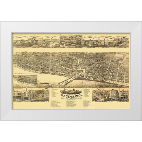 Racine Wisconsin - Stoner 1883 White Modern Wood Framed Art Print by Stoner