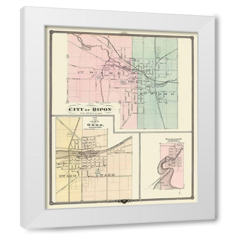 Ripon, Omro, Dartford Wisconsin - Snyder 1878 White Modern Wood Framed Art Print by Snyder