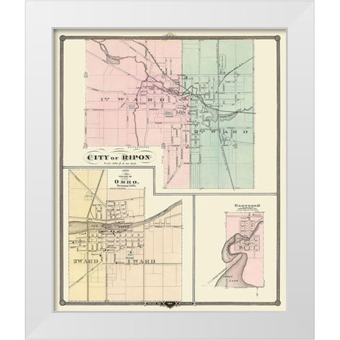Ripon, Omro, Dartford Wisconsin - Snyder 1878 White Modern Wood Framed Art Print by Snyder