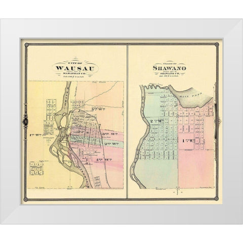 Wausau, Shawano Wisconsin - Snyder 1878 White Modern Wood Framed Art Print by Snyder