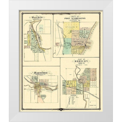 West Bend, Hartford Wisconsin - Snyder 1878 White Modern Wood Framed Art Print by Snyder