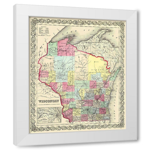 Wisconsin - Colton 1855 White Modern Wood Framed Art Print by Colton