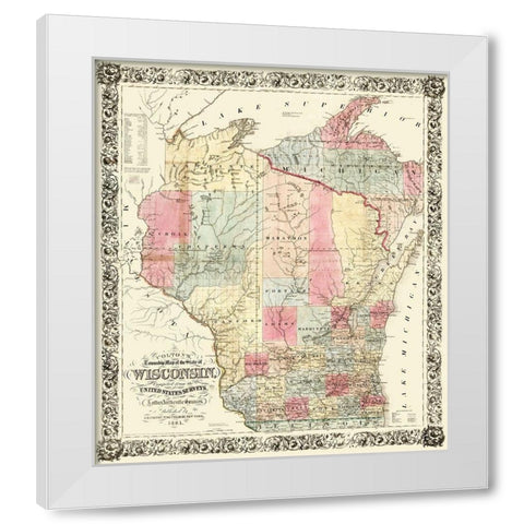 Wisconsin - Colton 1851 White Modern Wood Framed Art Print by Colton