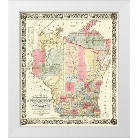 Wisconsin - Colton 1851 White Modern Wood Framed Art Print by Colton