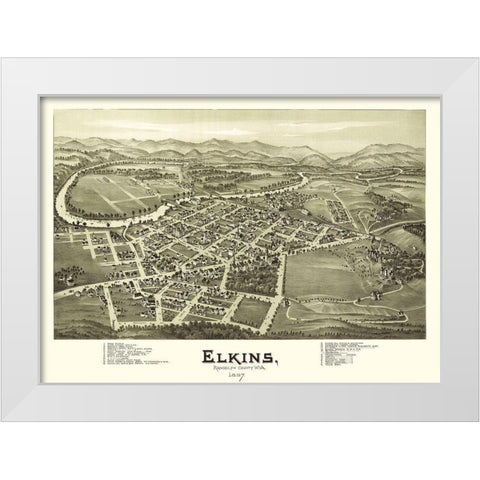 Elkins West Virginia - Fowler 1897 White Modern Wood Framed Art Print by Fowler