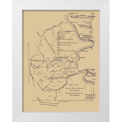 Loup Piney Divide Coal Lands Outline West VA White Modern Wood Framed Art Print by Hotchkiss