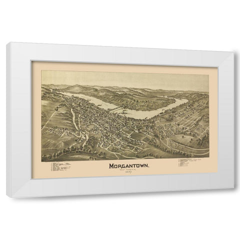 Morgantown West Virginia - Fowler 1897 White Modern Wood Framed Art Print by Fowler