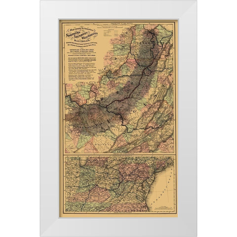 Northern and Southern West Virginia Railroad 1873 White Modern Wood Framed Art Print by Colton