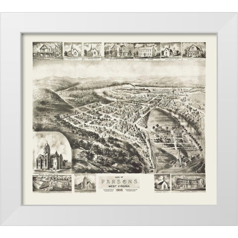 Parsons West Virginia - Fowler 1905 White Modern Wood Framed Art Print by Fowler