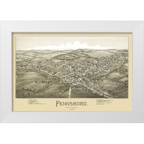 Pennsboro West Virginia - Fowler 1899 White Modern Wood Framed Art Print by Fowler