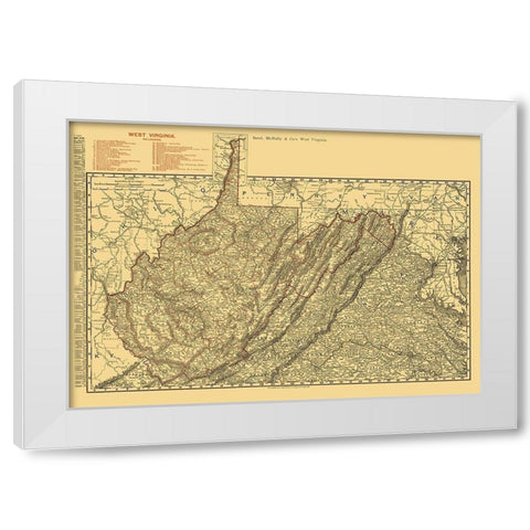 West Virginia Railroads - Rand McNally 1898 White Modern Wood Framed Art Print by Rand McNally