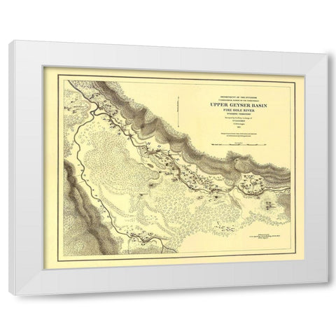 Wyoming Territory Up Geyser Basin Fire Hole River White Modern Wood Framed Art Print by USGS