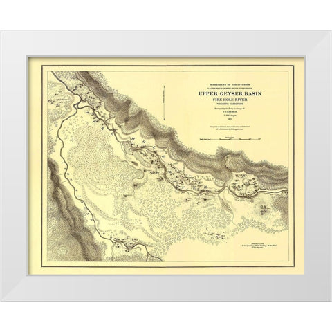 Wyoming Territory Up Geyser Basin Fire Hole River White Modern Wood Framed Art Print by USGS