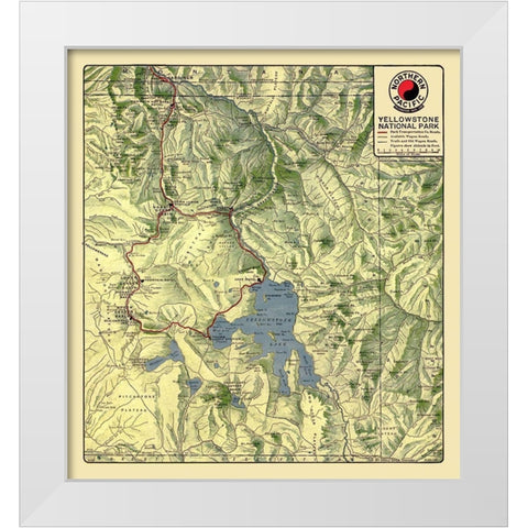 Yellowstone National Park - Northern Pacific 1910 White Modern Wood Framed Art Print by Northern Pacific