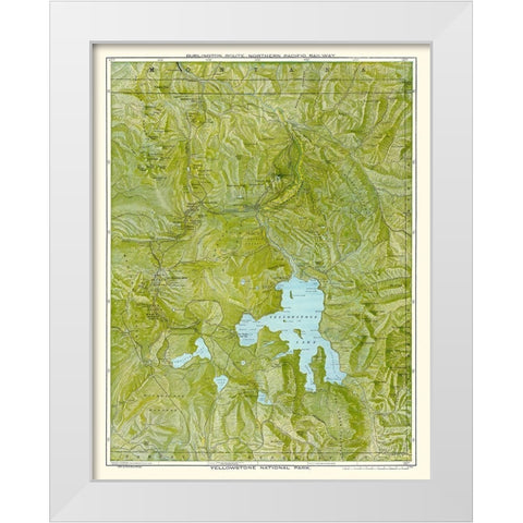 Yellowstone Park - Burlington Route 1898 White Modern Wood Framed Art Print by Poole