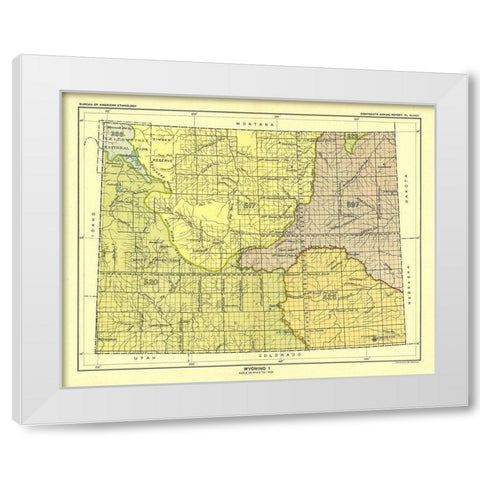 Wyoming - Yellowstone National Park - Hoen 1896 White Modern Wood Framed Art Print by Hoen