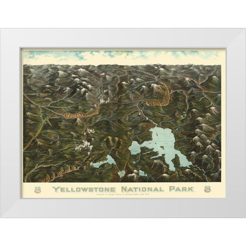 Yellowstone Park Union Pacific Wyoming White Modern Wood Framed Art Print by Union Pacific Railroad