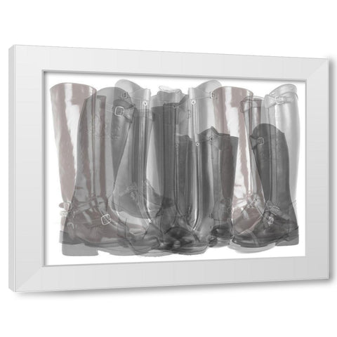 Polo Boots Black and White White Modern Wood Framed Art Print by Bartola
