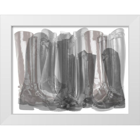 Polo Boots Black and White White Modern Wood Framed Art Print by Bartola
