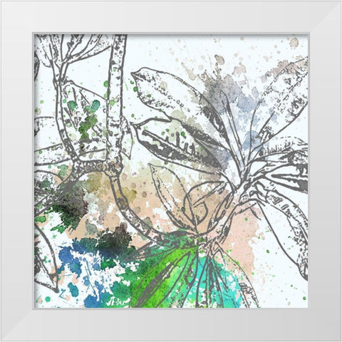 Tree Splatter Green I White Modern Wood Framed Art Print by Franklin