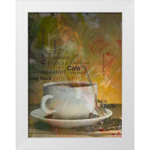 Café Espresso White Modern Wood Framed Art Print by Simons