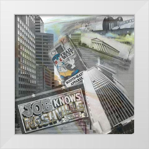 Joe Knows Nashville White Modern Wood Framed Art Print by Simons