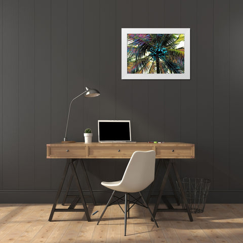 Neon Palm Rainbow White Modern Wood Framed Art Print by Simons