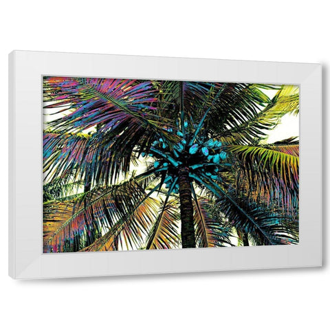 Neon Palm Rainbow White Modern Wood Framed Art Print by Simons