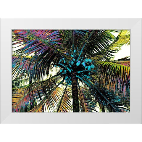Neon Palm Rainbow White Modern Wood Framed Art Print by Simons