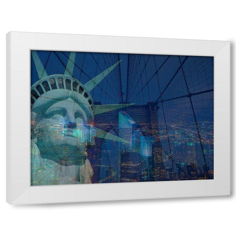 New York City Night White Modern Wood Framed Art Print by Simons